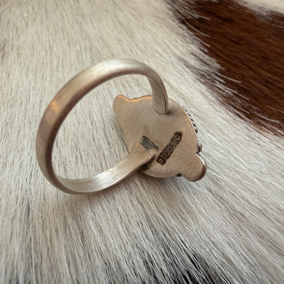 ❤️ Lone Mountain Turquoise Navajo Style Sterling Unisex ADJ Ring Sz 6 to 9 - Picture 7 of 15